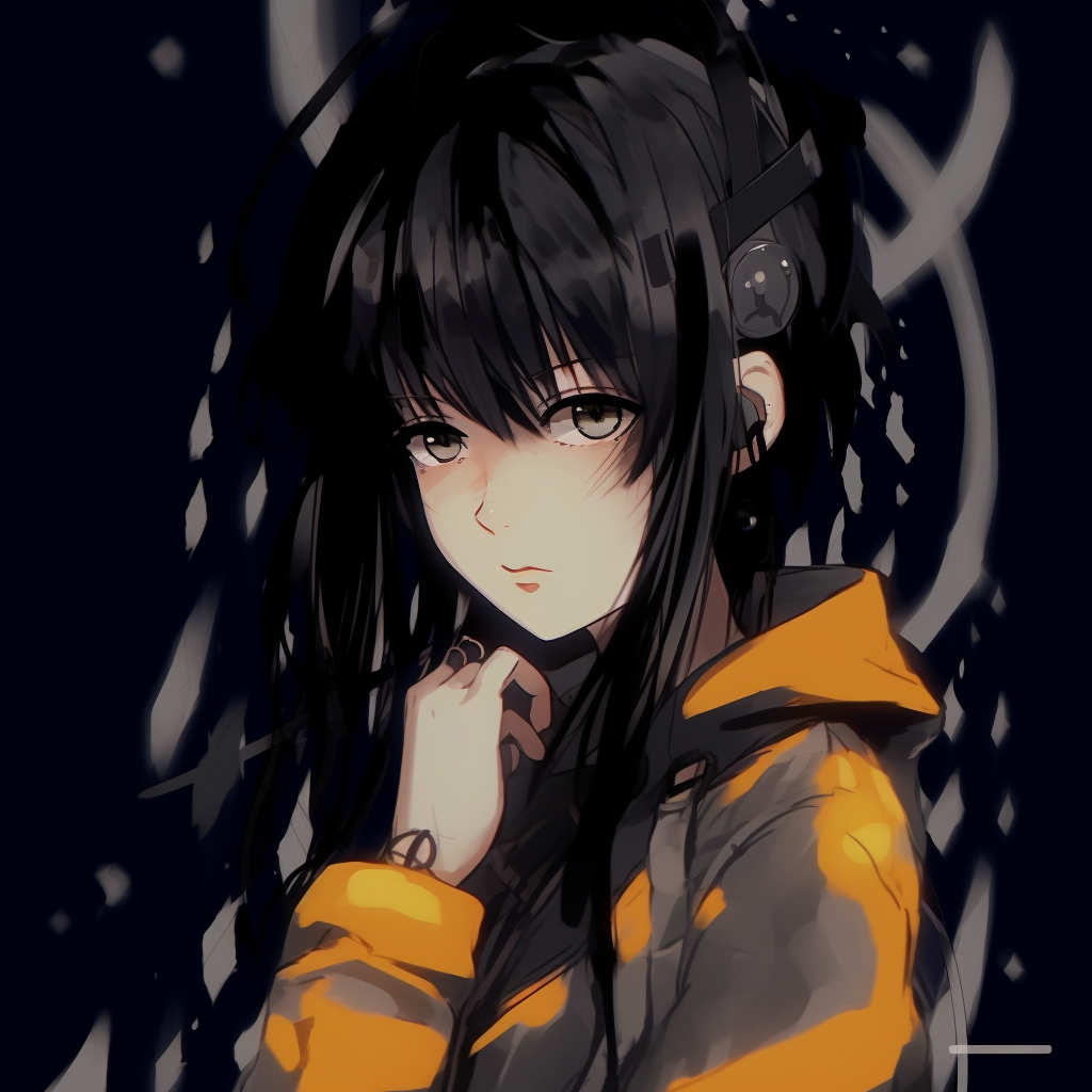 A profile view of Hinata Hyuga in a grunge art style, featuring heavy shadows and detailed lines. perfect anime grunge pfp for girls pfp for discord.