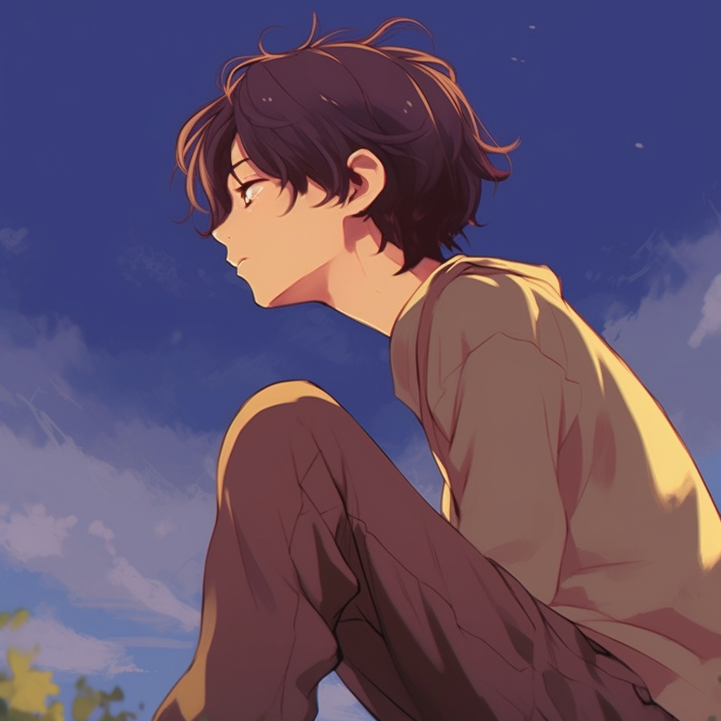 An anime character in peaceful botanical environment, soft color tones and intricate floral details. chill anime pfp inspirations