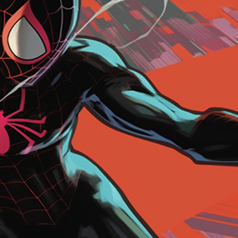 Miles and Gwen in their superhero suits, vivid color contrasts and dynamic poses. miles and gwen pfp alignment in spiderverse pfp for discord.