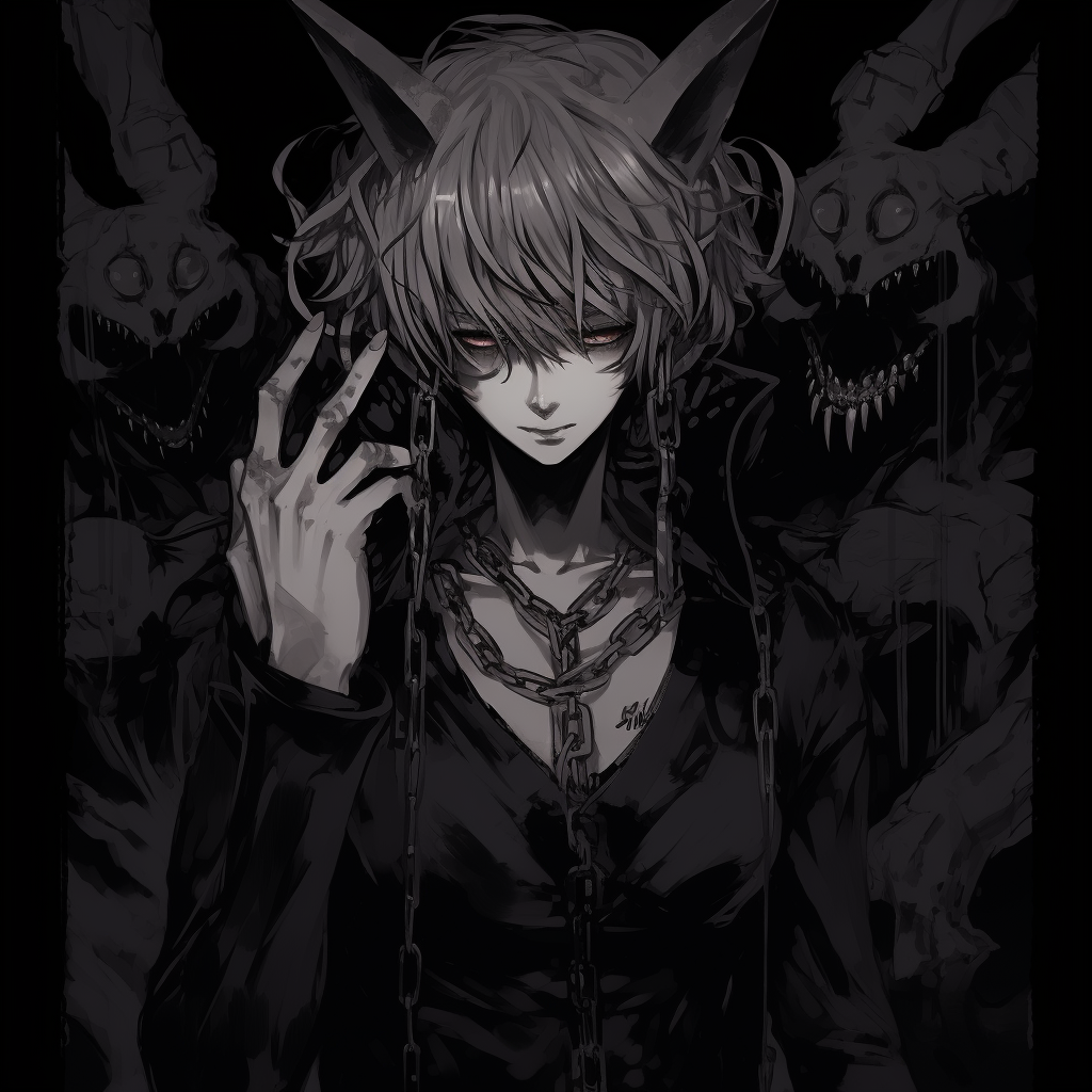 Extreme close-up of demonic boy's eyes, a void-like black with fiery red rim. boys' demonic anime pfp pfp for discord.