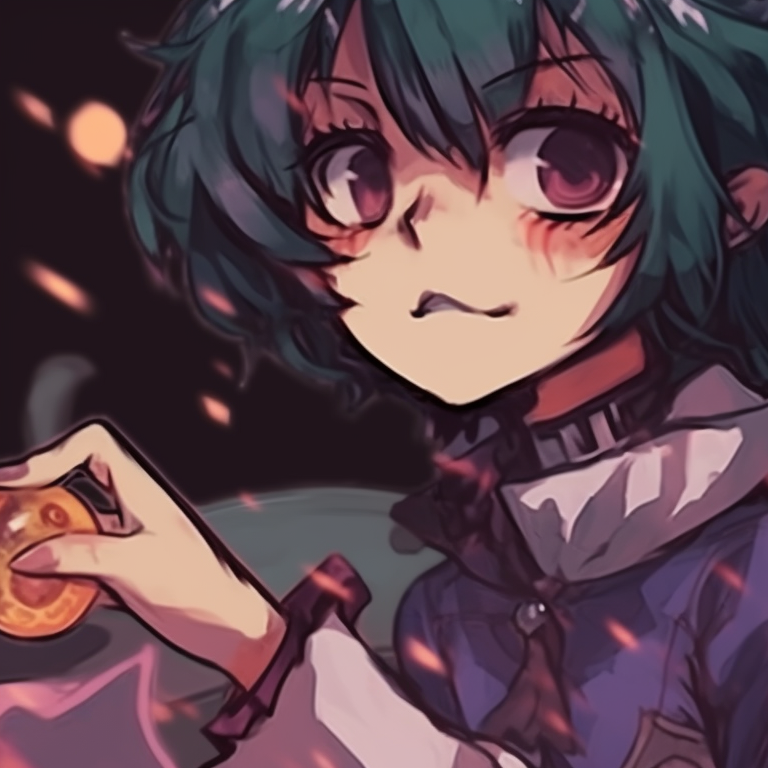 Two characters sharing a treat, candy inspired color scheme and playful expressions. mha matching pfp halloween theme party designs pfp for discord.