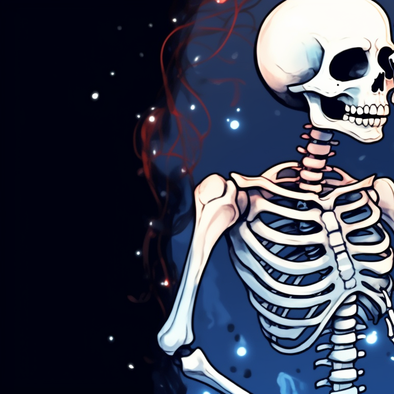 Two skeleton characters holding hands, Christmas tree in the background, soft shading. cute pfps of kissing skeletons - christmas edition pfp for discord.