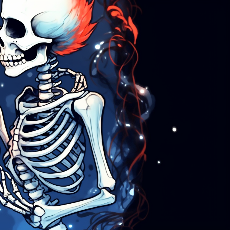 Two skeleton characters holding hands, Christmas tree in the background, soft shading. cute pfps of kissing skeletons - christmas edition pfp for discord.