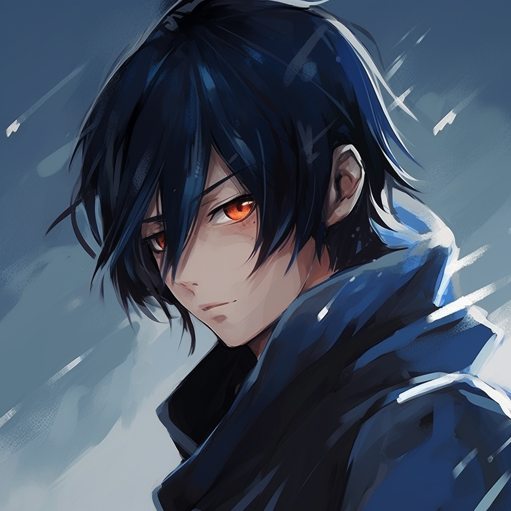 Sasuke brooding, focus on dramatic expressions and cool color tones. anime pfp naruto inspired guys pfp for discord.
