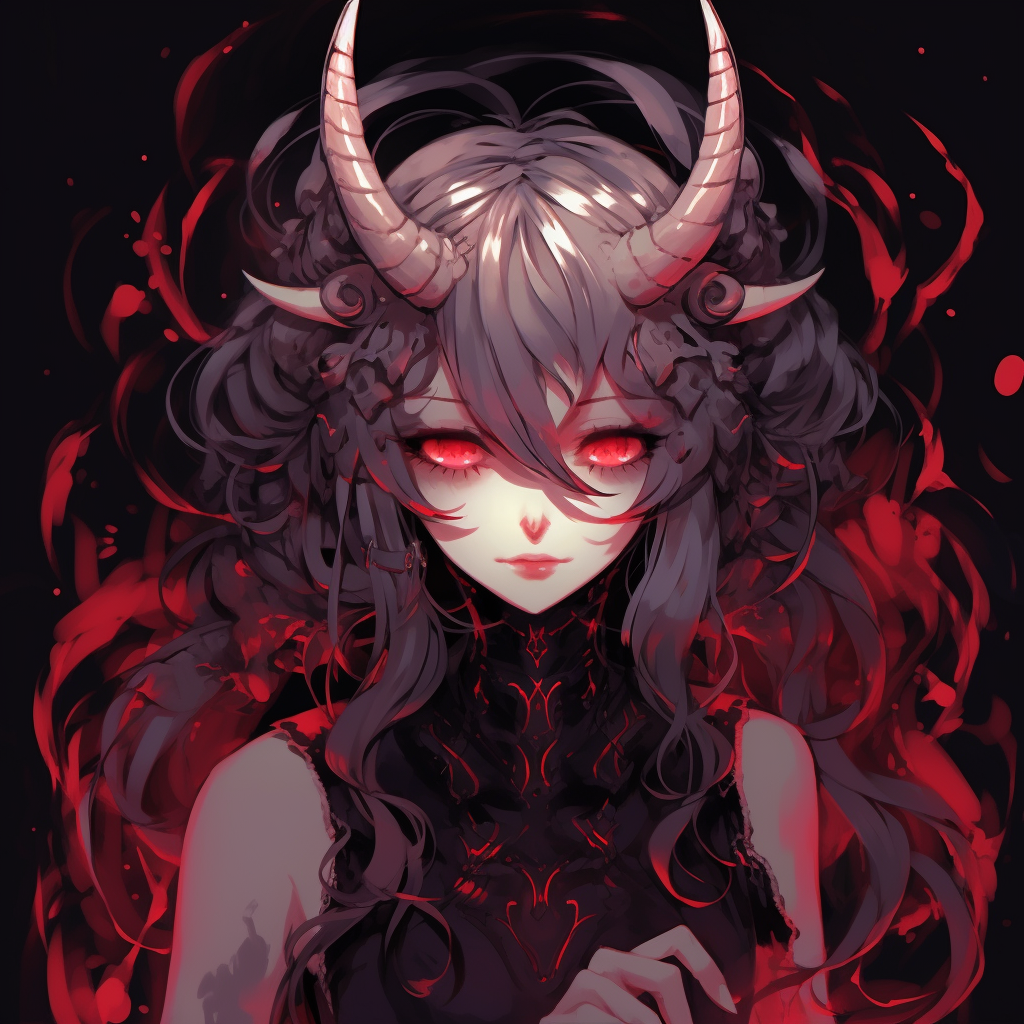 Gothic-inspired anime girl with demon wings; dark tones; high contrast. demonic anime pfp for girls pfp for discord.