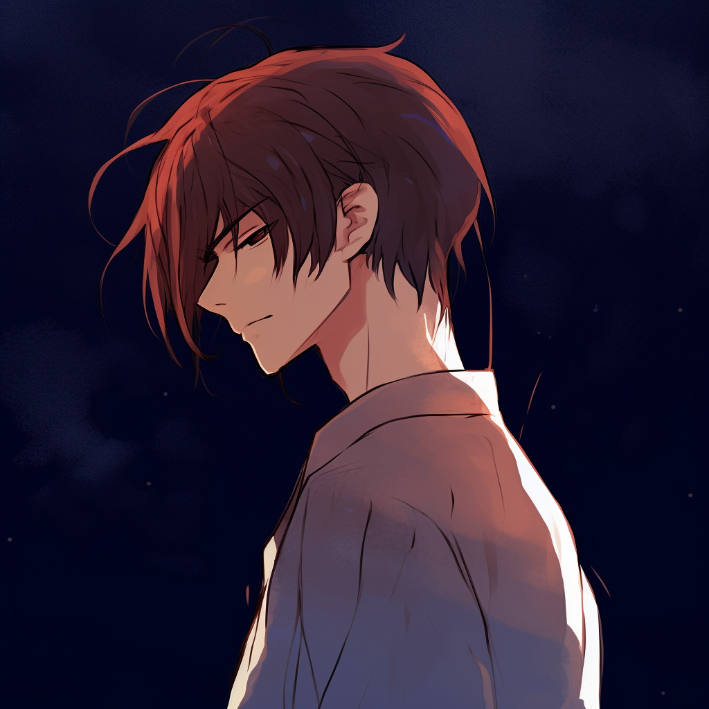 Kenshin in sketched silhouette, minimalist lines and slight detailing. male anime pfp styles pfp for discord.