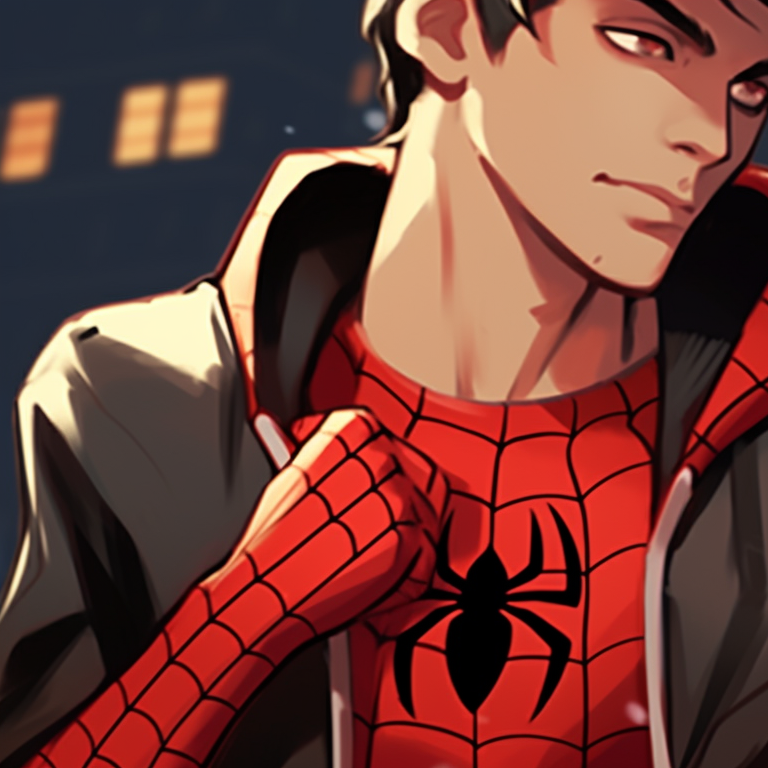 Spiderman and Gwen in casual outfits, fine details and soft colors, walking down a city street. spiderman and gwen matching pfp pfp for discord.