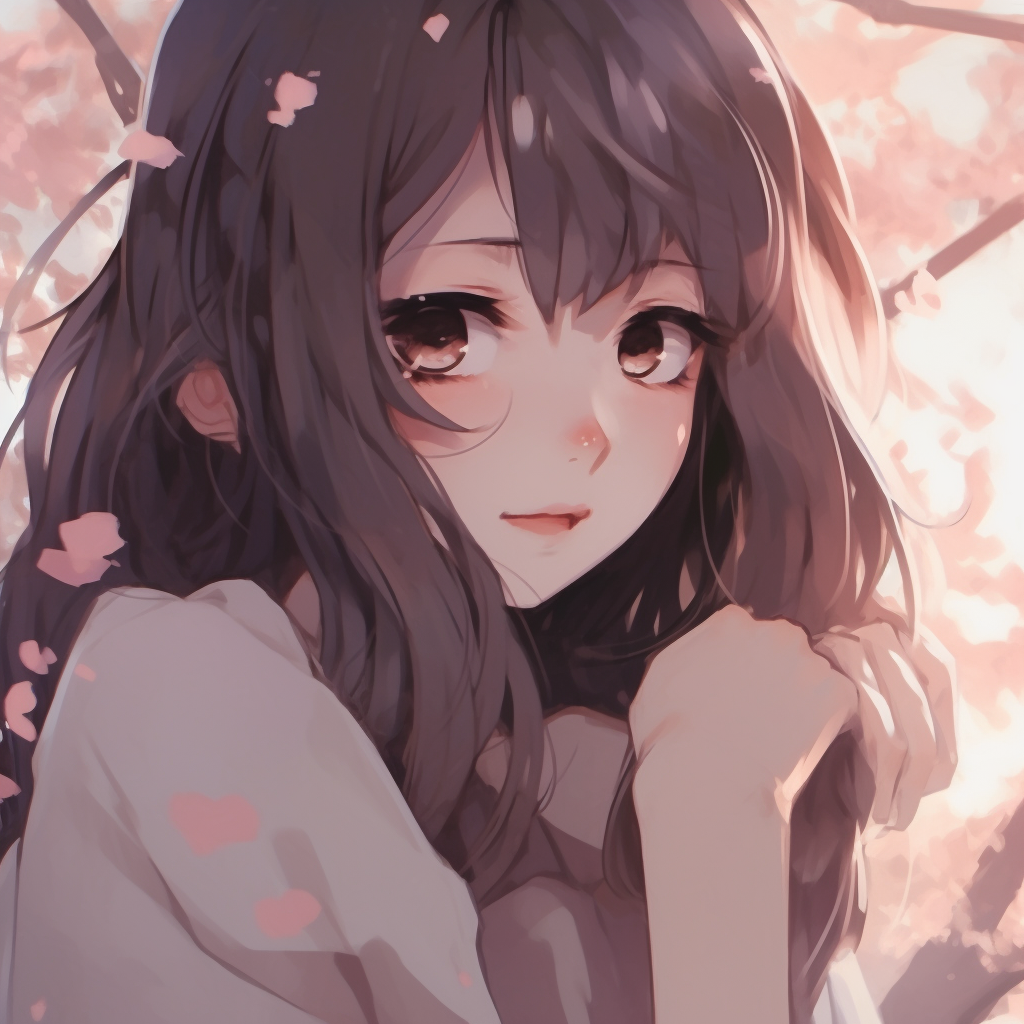 A melancholic girl under cherry blossoms, pastel colors and soft shading depressed anime girl pfp aesthetic art pfp for discord.