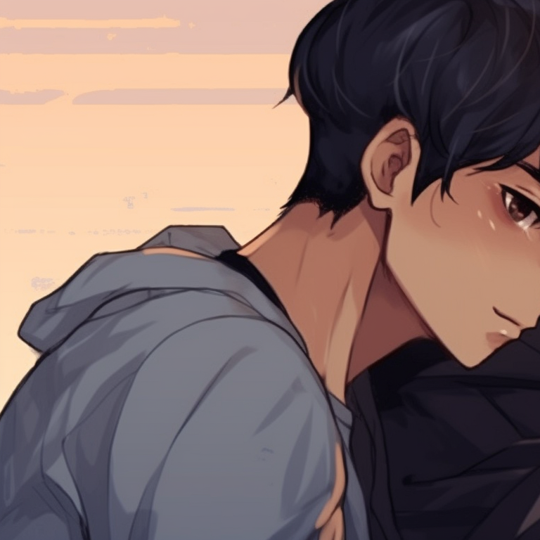 Two characters, pastel hues and deep expressions, looking over the shoulder. trending bl matching pfp pfp for discord.