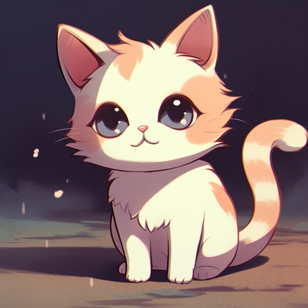 Anime profile picture of a cat with oversized eyes, soft tones and expressive details. wondrous anime cat pfp