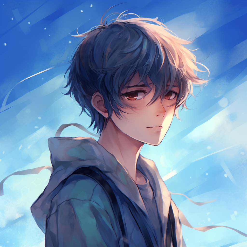 Profile picture of a cool anime boy in varying shades of blue. anime pfp boy colors