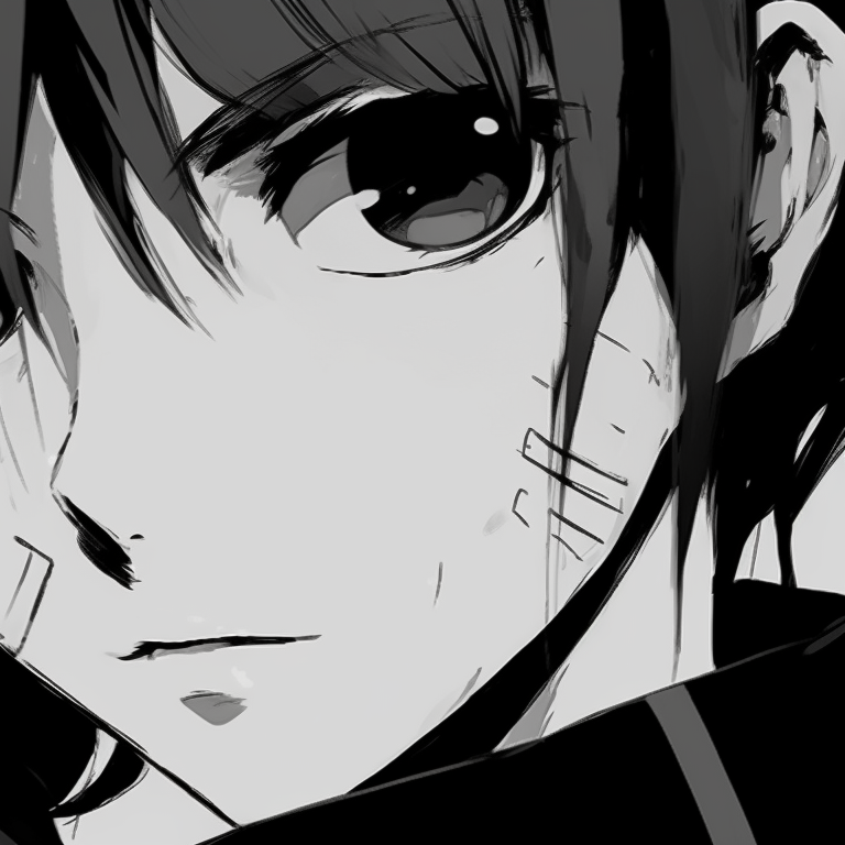 Two characters in an intense stare-down, bold dark outlines and contrasting white details. black and white matching pfp aesthetic pfp for discord.