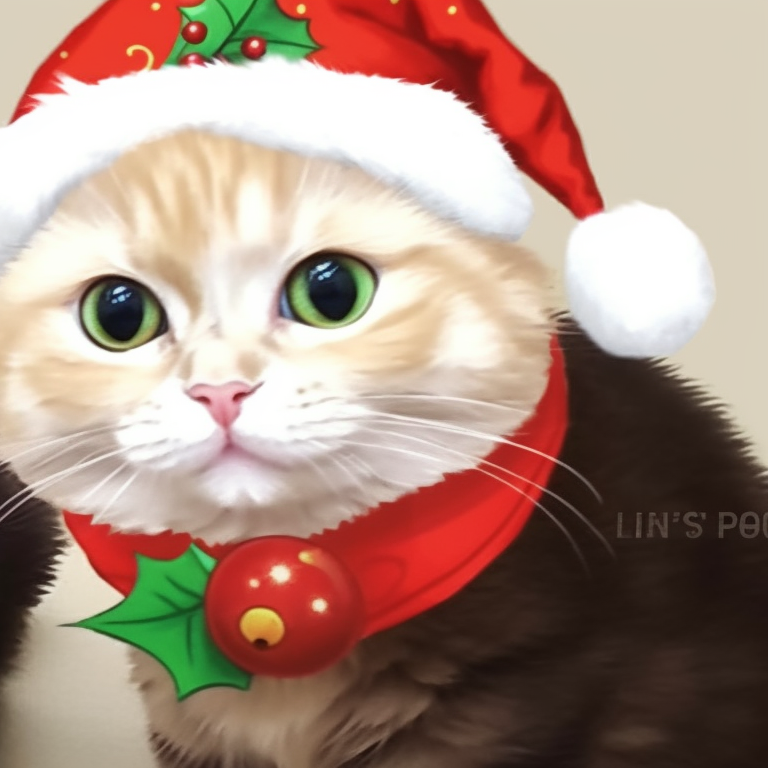 Two cat characters with red and green Santa hats, detailed patterns on the fur. matching christmas cat pfp - cute options pfp for discord.