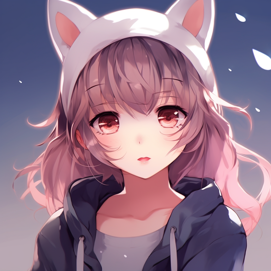 Anime girl with cat ears, playful expression and glossy colors. anime cute pfp for girls