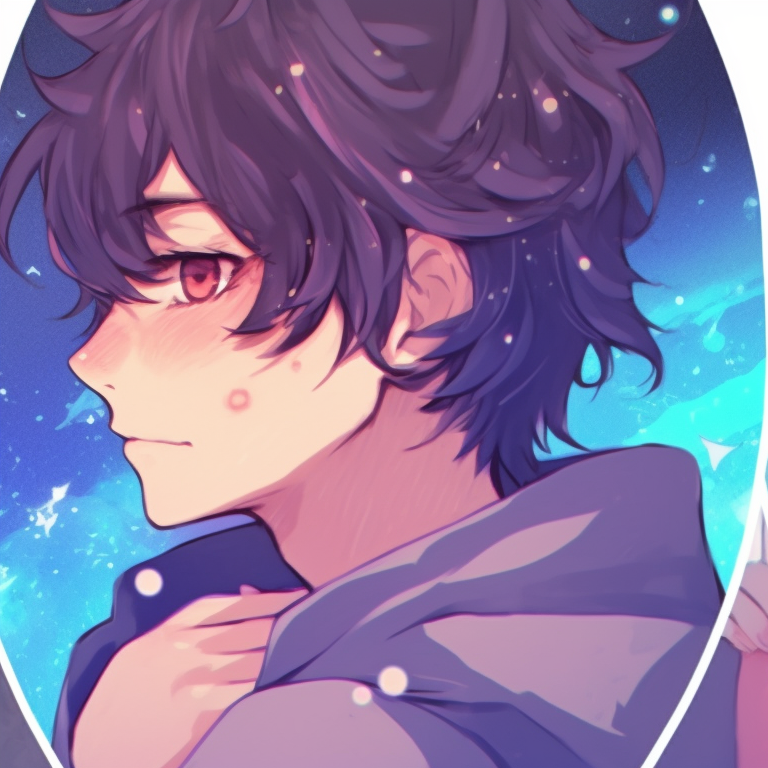 Two space-themed characters, deep colors, celestial background and sparkling details. iconic matching anime pfp for couples pfp for discord.