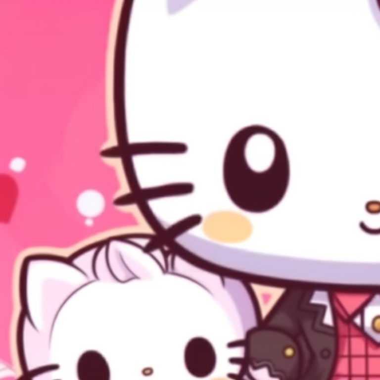 Hello Kitty characters in Wonderland-themed outfits, vivid colors. hello kitty matching pfp designs pfp for discord.