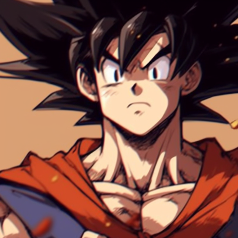 Goku and Chichi in intimate embrace, high contrast and detailed embroidery. goku and chichi matching outfits pfp for discord.