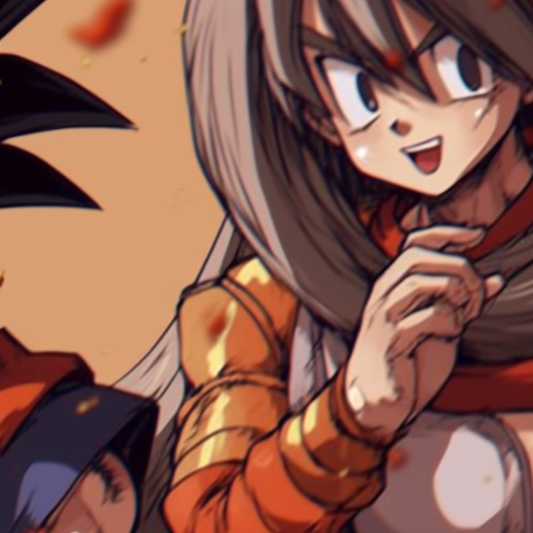 Goku and Chichi in intimate embrace, high contrast and detailed embroidery. goku and chichi matching outfits pfp for discord.