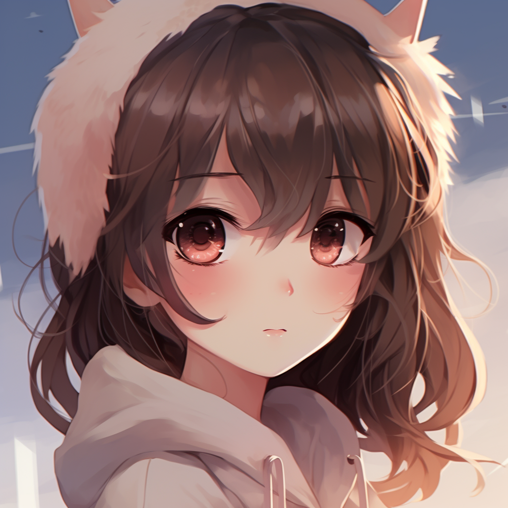 Cute chibi anime profile of a neko girl, soft shades with lots of blush. anime pfp cute collections pfp for discord.