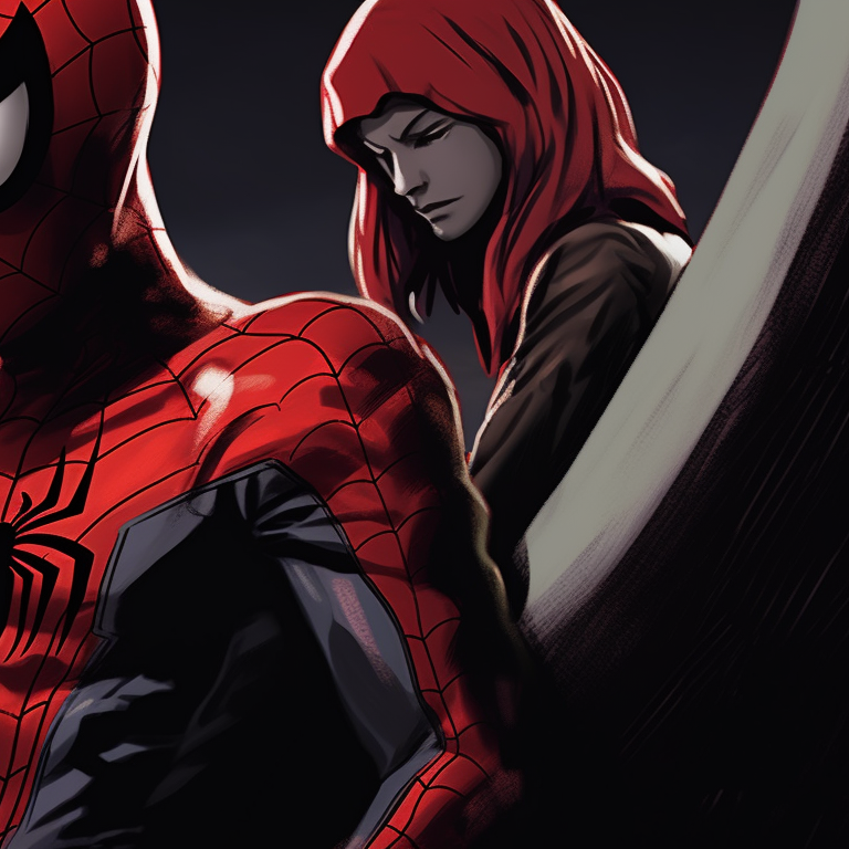 Peter Parker and Gwen Stacy as Spider-man and Spider-Women, faces close and eyes locked. spiderman matching pfp images pfp for discord.