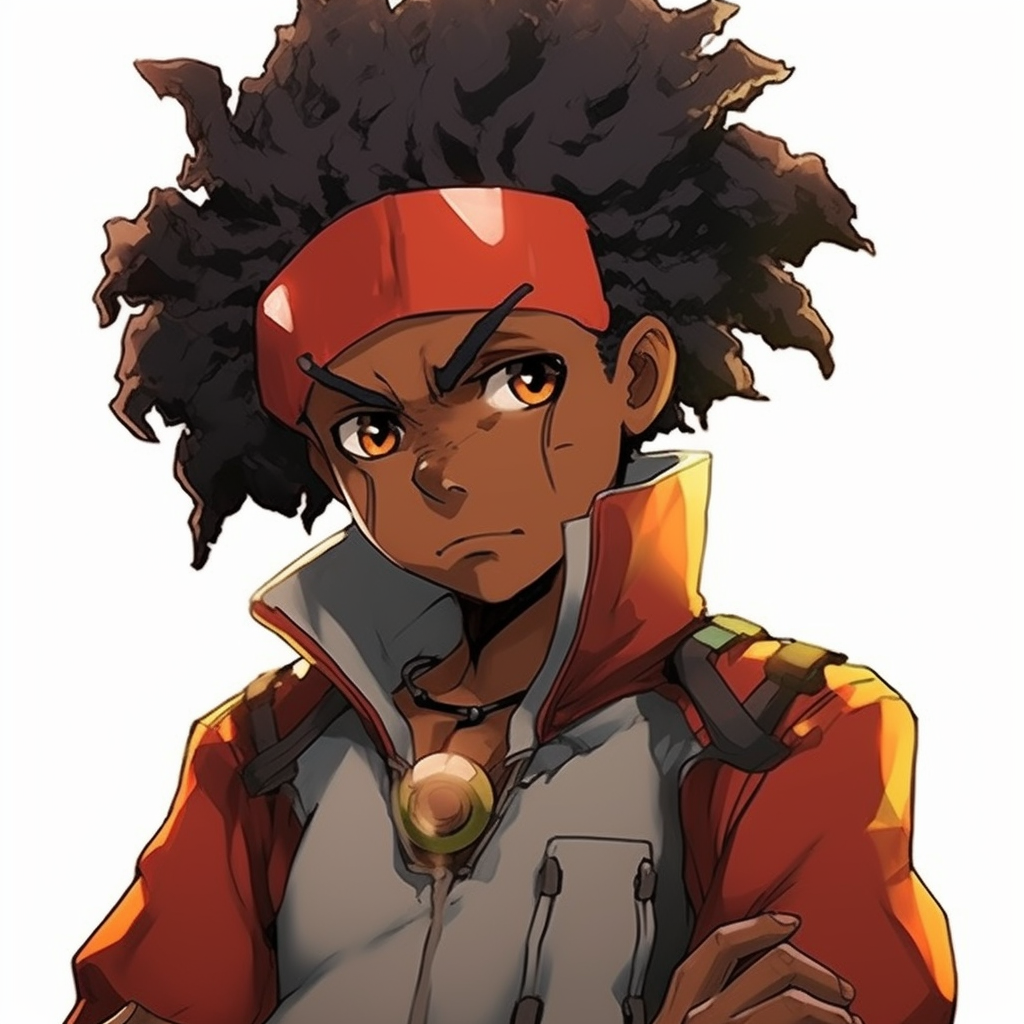 Philly the Kid showing a determined expression, bold colors and dynamic lines. influential best black anime characters pfp
