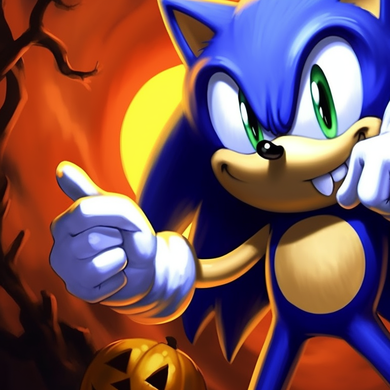 Sonic and Tails, visible in the glow of a Jack O'Lantern, surrounded by dark, muted colors. matching sonic and tails halloween pfp pfp for discord.