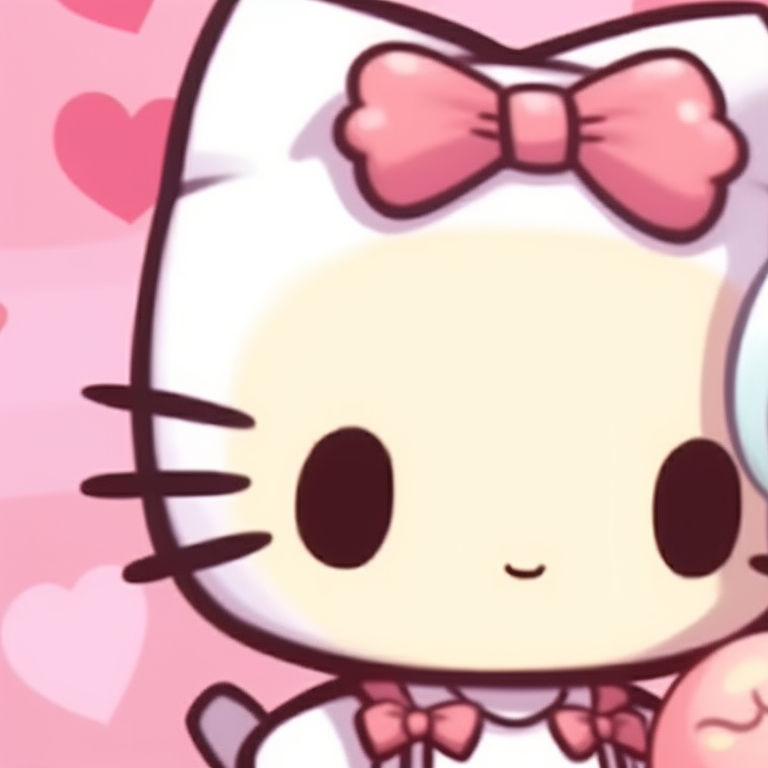 Close-up of Hello Kitty and a friend, emphasis on their characteristic features, minimalistic and clear lines. hello kitty and friends matching pfp pfp for discord.