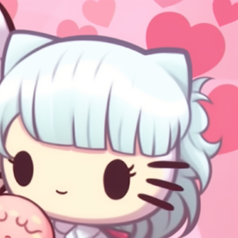 Close-up of Hello Kitty and a friend, emphasis on their characteristic features, minimalistic and clear lines. hello kitty and friends matching pfp pfp for discord.