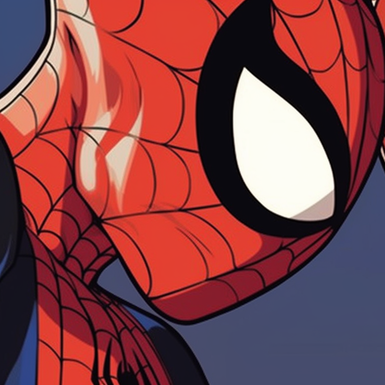 Two Spiderman characters hanging upside down, dynamic perspective and vivid colors. cartoon matching spiderman pfp pfp for discord.
