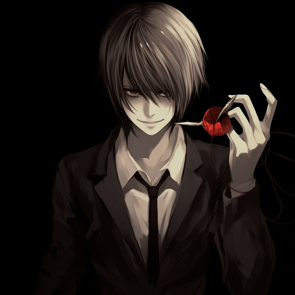 Ryuk in shadows, focusing on the dark artistry of gloomy textures and depths. edgy anime pfp ideas