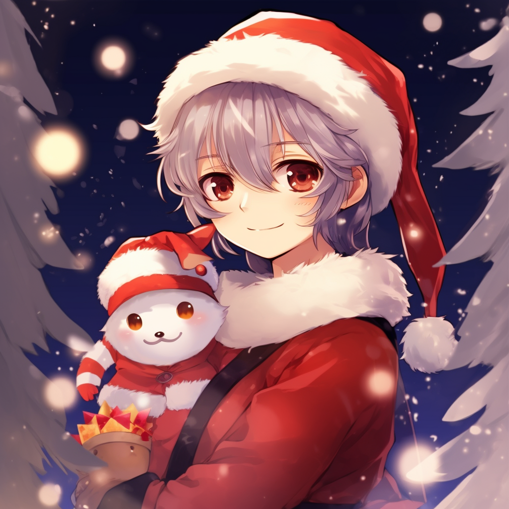 An adorable anime character dressed as Santa Claus, warm reds and fluffy textures. christmas anime pfp