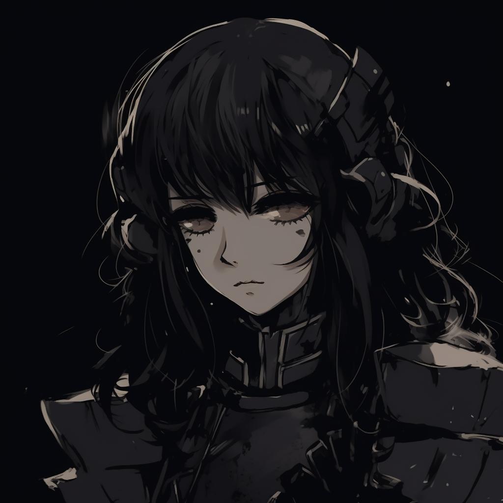 Anime character depicted during dusk, merging with the gloom of the setting sun. dark themed aesthetic anime pfp