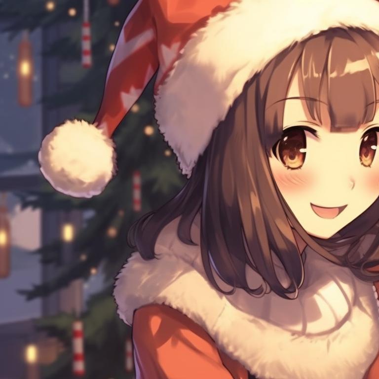 Two characters exchanging gifts, vivid colors and intricate wrapping designs. unique matching anime girl christmas pfp designs pfp for discord.