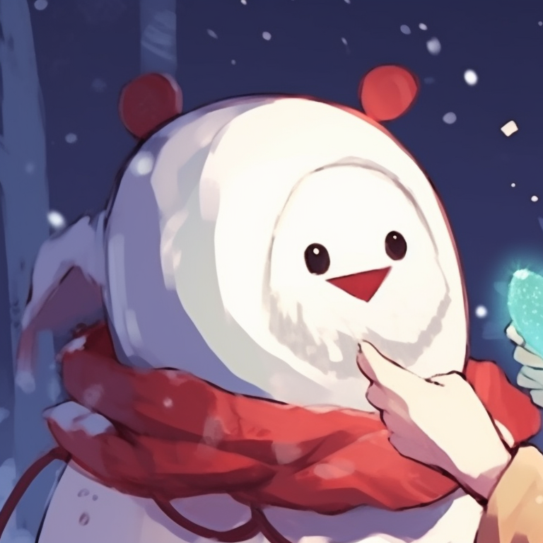 Two characters making a snowman, Shen's signature art style with vivid colors. trending matching shen comix pfp christmas pfp for discord.