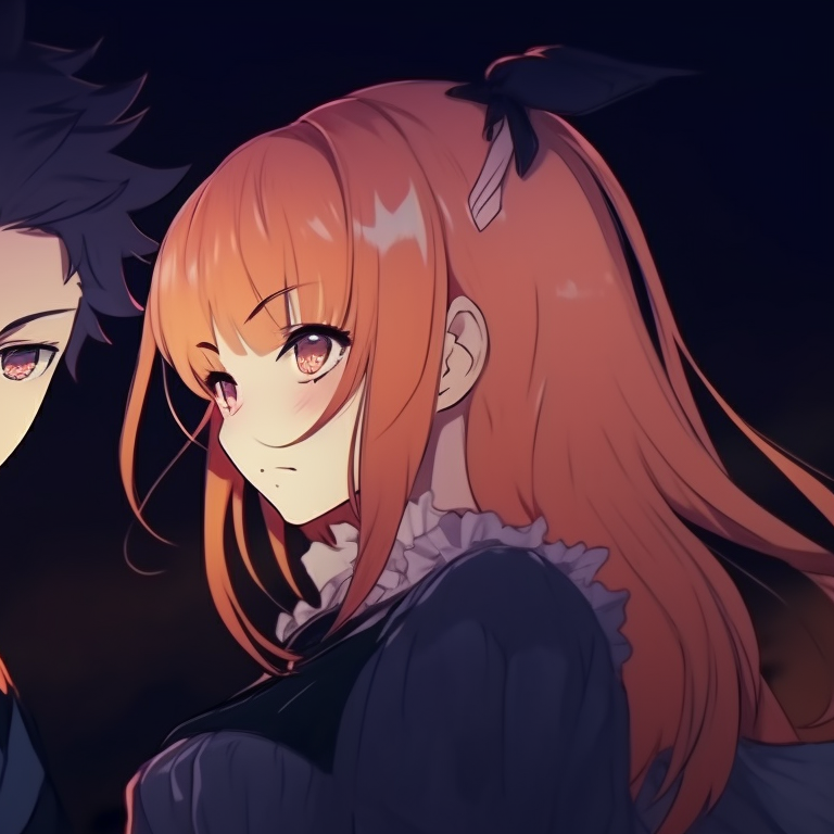 Two Silent Voice characters in the dark, illuminating each other with the light emitted from their lanterns, providing a soft, mysterious glow. a silent voice anime characters for matching halloween theme pfp pfp for discord.