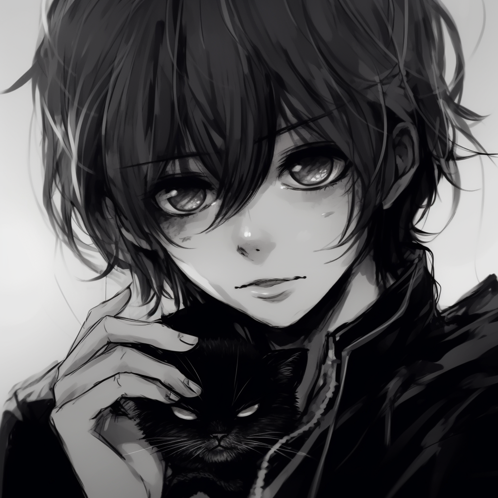 Anime girl with cat characteristics in a noir setting, sharp contrasts and deep blacks. dark aesthetic girl manga anime pfp pfp for discord.