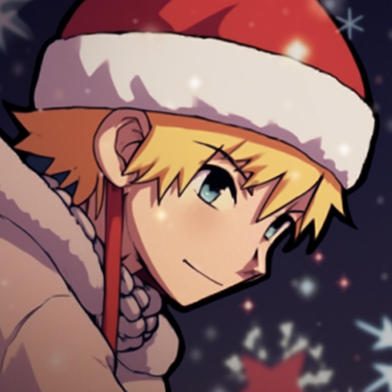 Naruto and Hinata sharing a moment under the mistletoe, close-up, soft shading and romantic mood. christmas naruto pfp match-up ideas pfp for discord.
