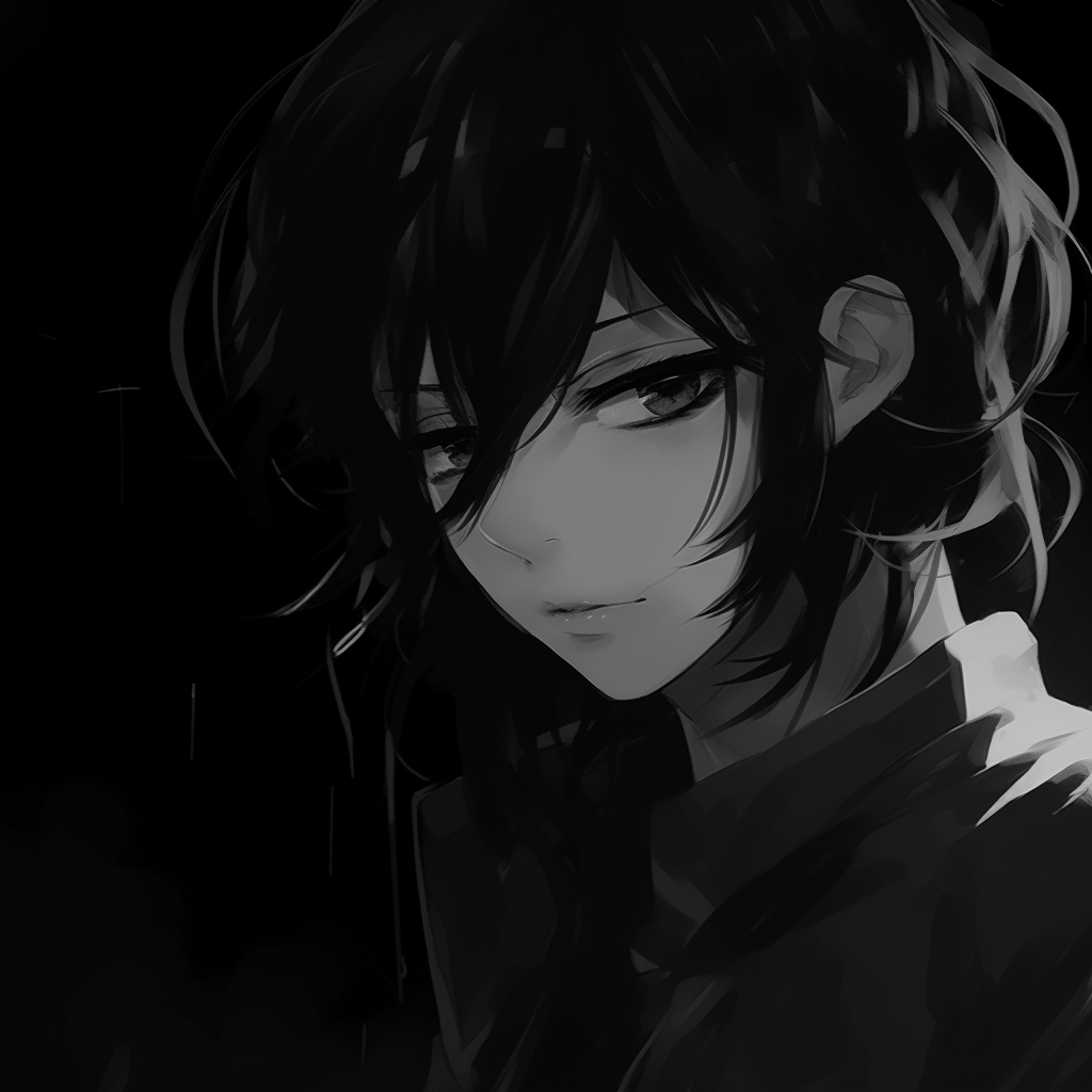 Ethereal glow surrounding an anime character in darkness, attention to lighting effects. exceptional darkness anime pfp pfp for discord.