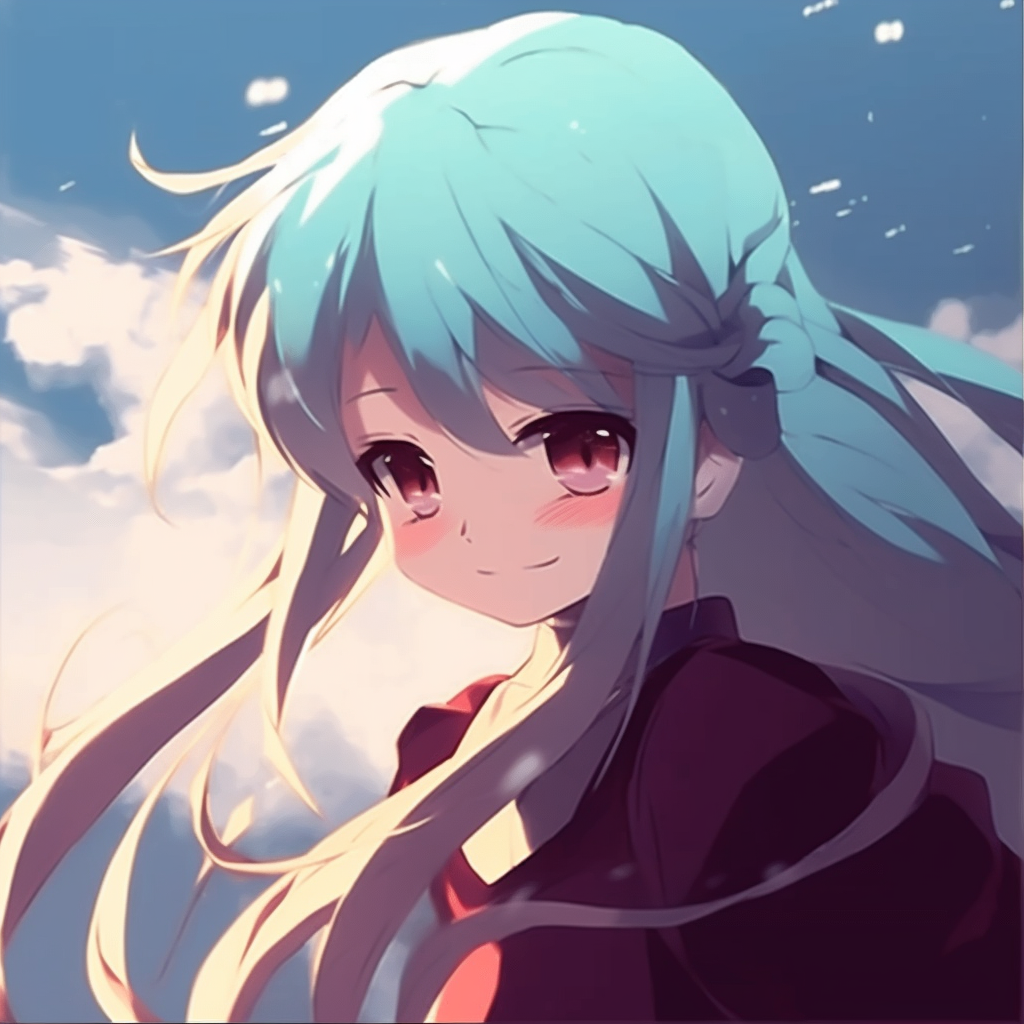 Miku Hatsune's twinkling eyes, sharp focus and bright colors. cute anime pfp gifs catalogue