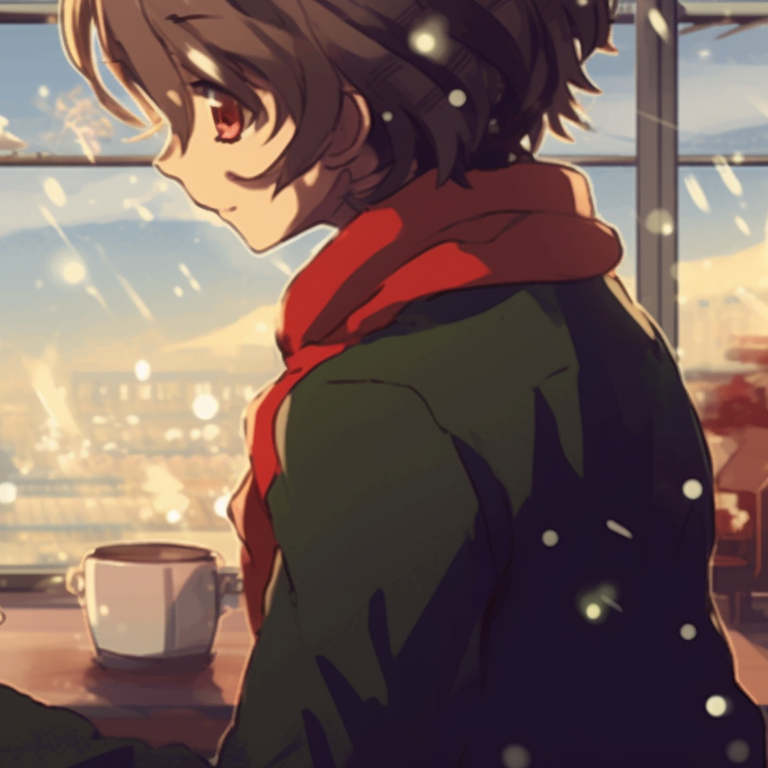 Two characters laughing together, vibrant colors and snowy backdrop, in matching Christmas sweaters. whimsical matching gif christmas pfp pfp for discord.