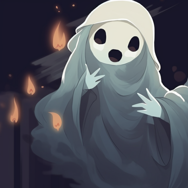 Two spirits in mid-dance, spectral glow outlining masquerade attire. spooky matching ghost pfp halloween theme styles pfp for discord.