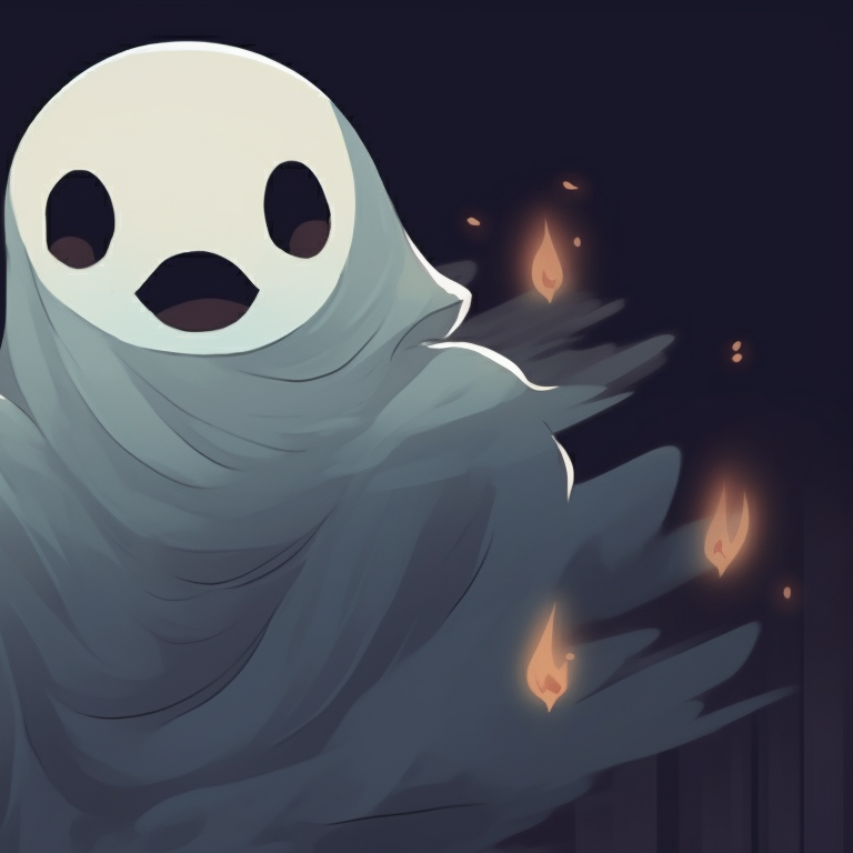 Two spirits in mid-dance, spectral glow outlining masquerade attire. spooky matching ghost pfp halloween theme styles pfp for discord.