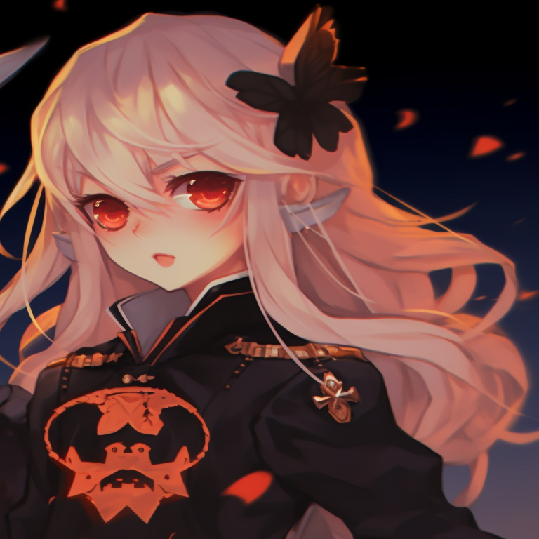 Two characters in Halloween costumes, dark hues and gothic details, standing back to back. genshin characters halloween matching profile pictures pfp for discord.