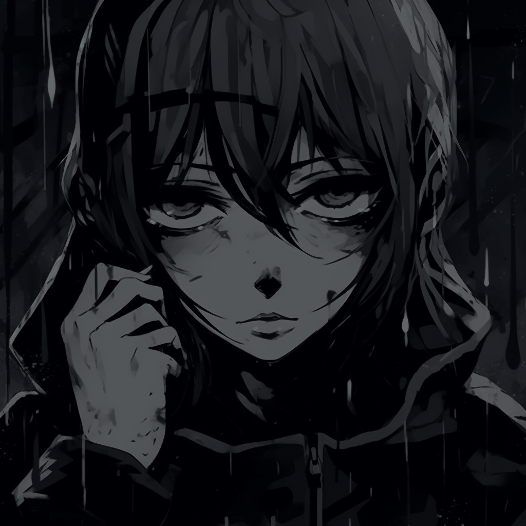 A detailed portrait of a mysterious anime boy, showcased with a monochromatic color palette and fine linework. dark aesthetic anime pfp boy artwork