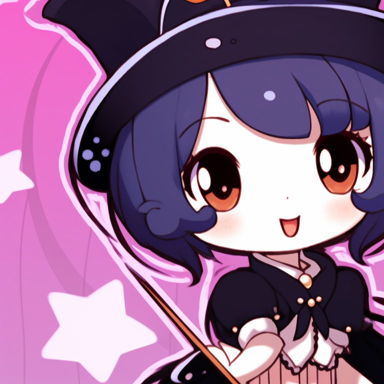 Melody and Kuromi appearing as cheerful witches, bold lines and high contrast colors. halloween themed melody and kuromi matching pfps pfp for discord.