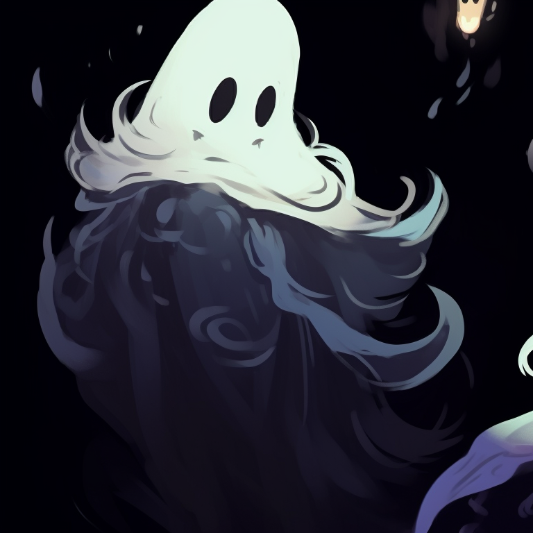 Two ghost figures, grayscale with touches of orange, sharing a mysterious secret. matching ghost pfp halloween theme designs pfp for discord.