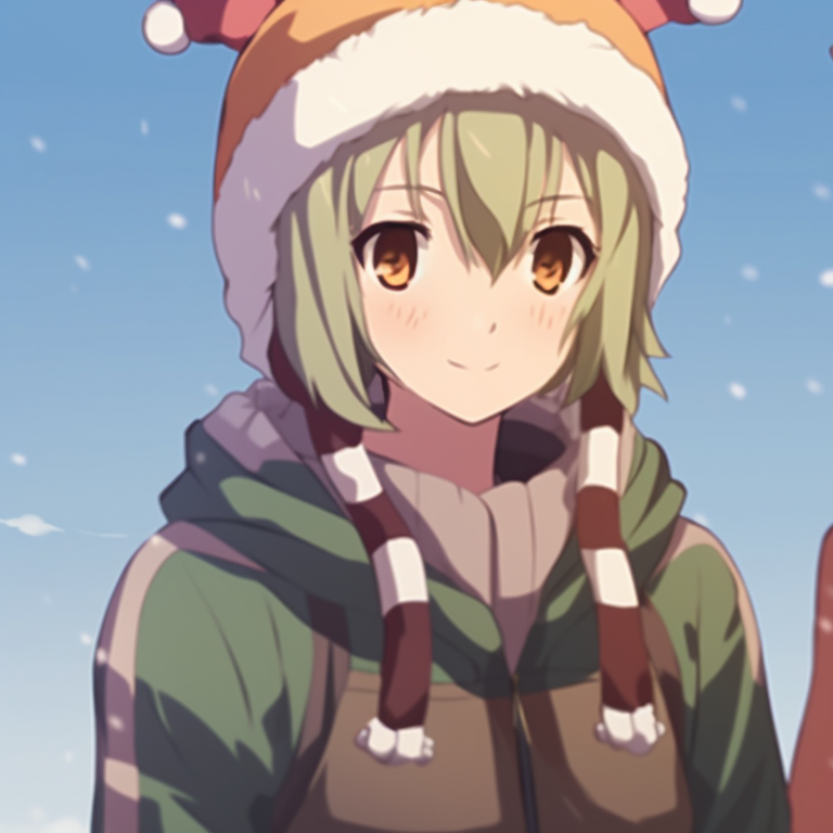 Two characters in winter clothing, with a calm snowy backdrop. best matching christmas pfp gif pfp for discord.