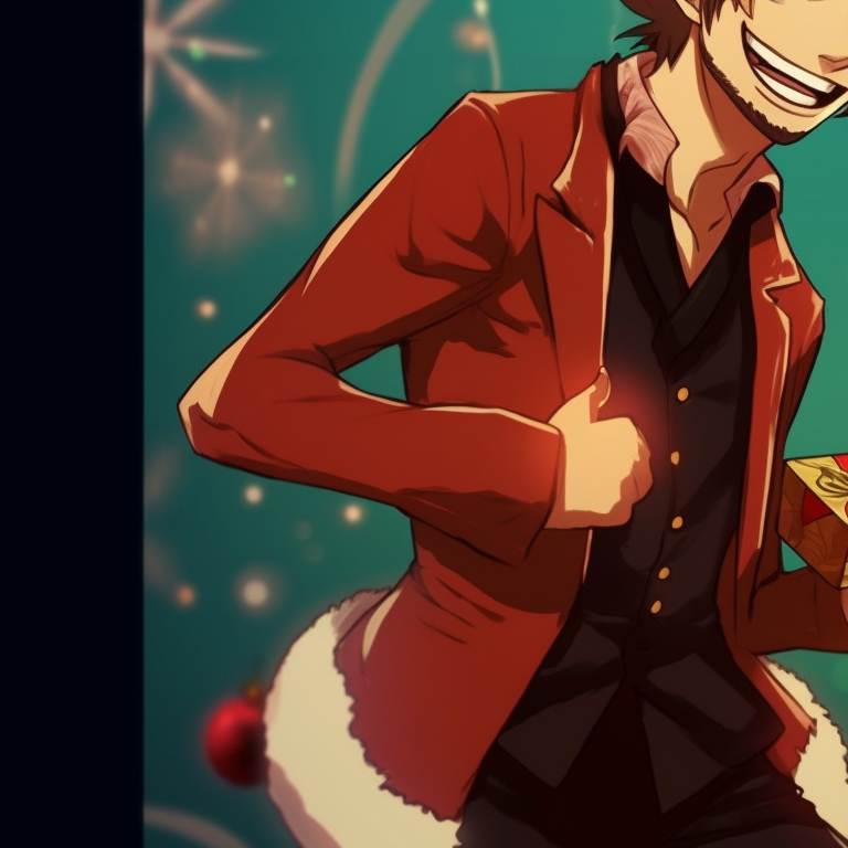 Sanji characters under a starry sky, outfits detailed with Christmas flare, their interaction capturing a calm, peaceful Christmas night. matching sanji christmas pfp one piece variations pfp for discord.