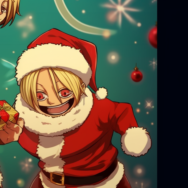 Sanji characters under a starry sky, outfits detailed with Christmas flare, their interaction capturing a calm, peaceful Christmas night. matching sanji christmas pfp one piece variations pfp for discord.