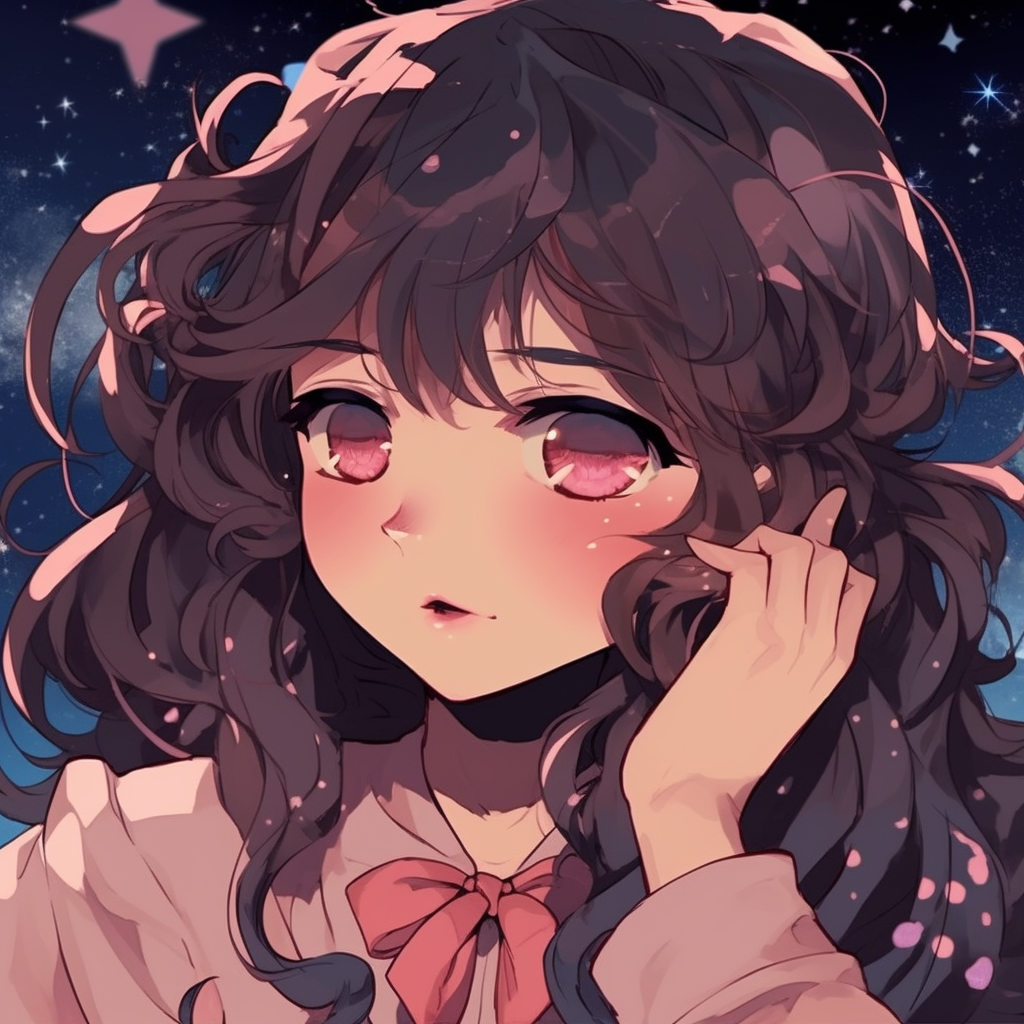 Anime profile with a notable galaxy themed hairstyle, with hues of blues, purples, and whites, and sparkling stars as highlights. trendy aesthetic cute anime pfp pfp for discord.